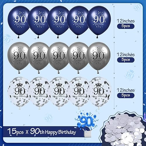 Miniatura 10 de Decoraciones de globos de cumpleaños 65, 15 globos de feliz cumpleaños de color azul marino y plateado para hombres y mujeres, 65 aniversario, de