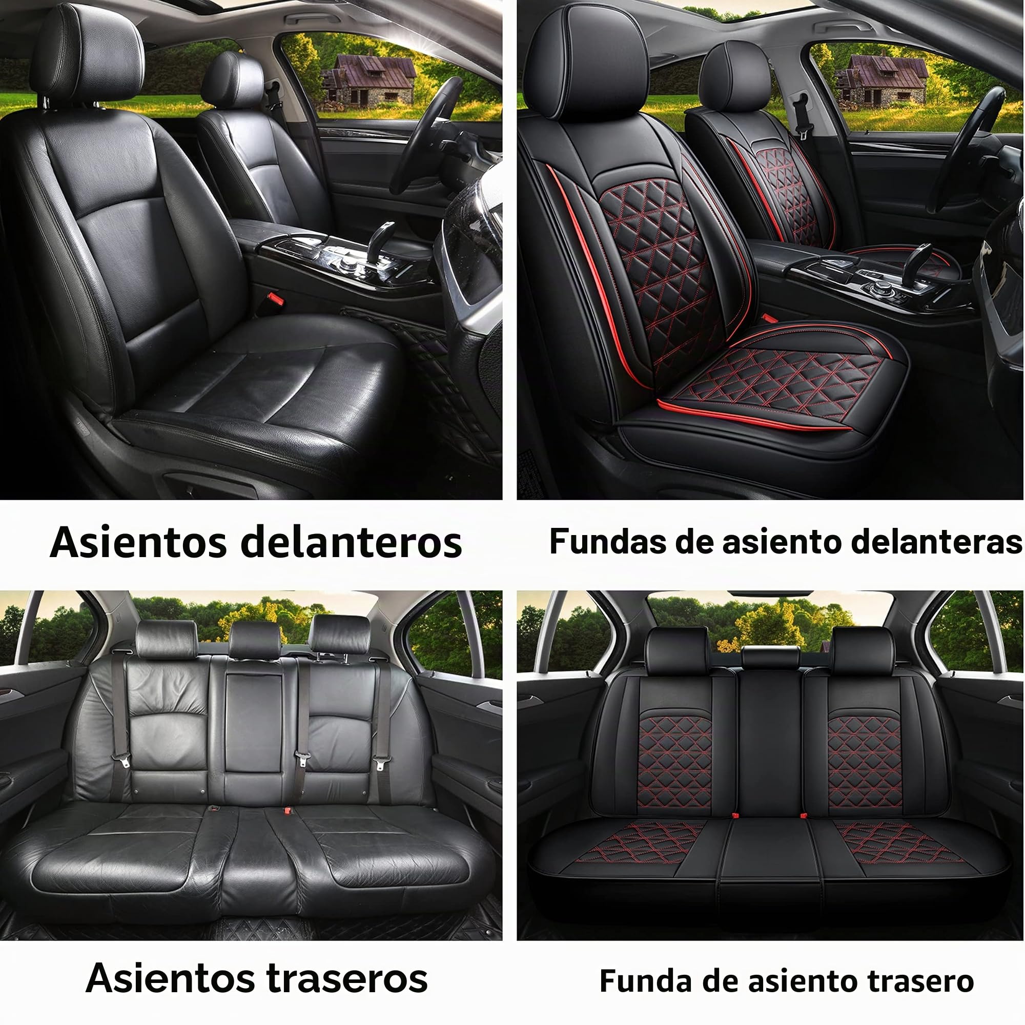 Coprisedili Auto In Pelle Set Completo, Coprisedili Auto In Pelle Universale, Protezione Sedili Auto Compatibile Con Airbag, Suv (Set Di 5 Pezzi) (Nero, Set Completo)