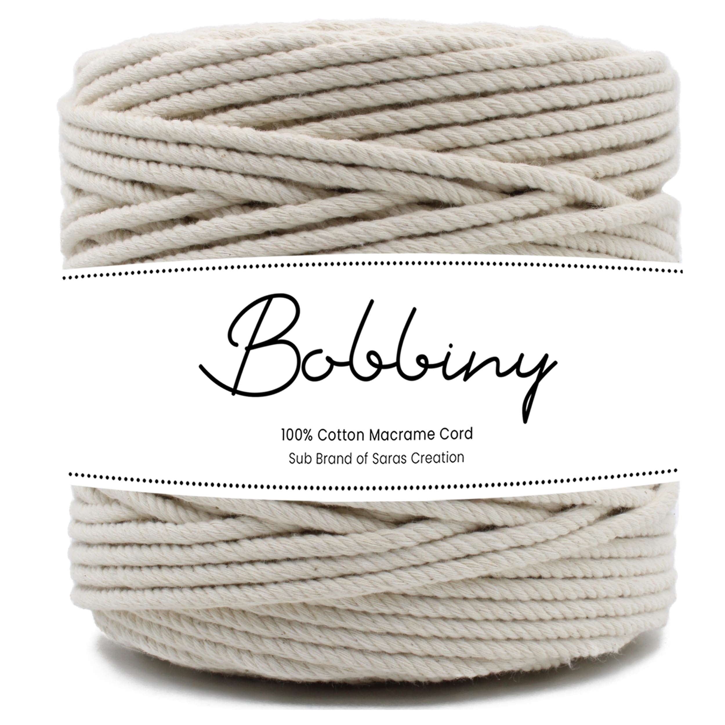 Bobbiny3 Ply Twisted Macrame Cotton Cord Dori (Roll Packaging) Thread for Macrame DIY and Other Projects-4mm,100MTR-Off White
