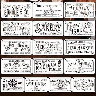 16 Pcs Farmhouse Stencils for Painting on Wood – Reusable Vintage Kitchen Sign Templates for Wall, Fabric, Furniture, Crafts & Wood Burning Projects