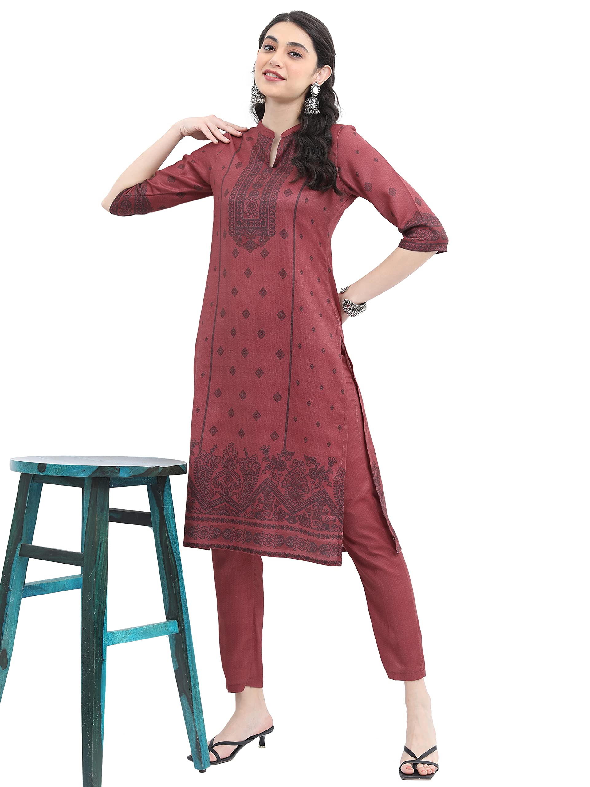 Ketch Women Polyester Regular Fit Printed Threeforth Sleeve Ethnic Kurta Pant Set in multi