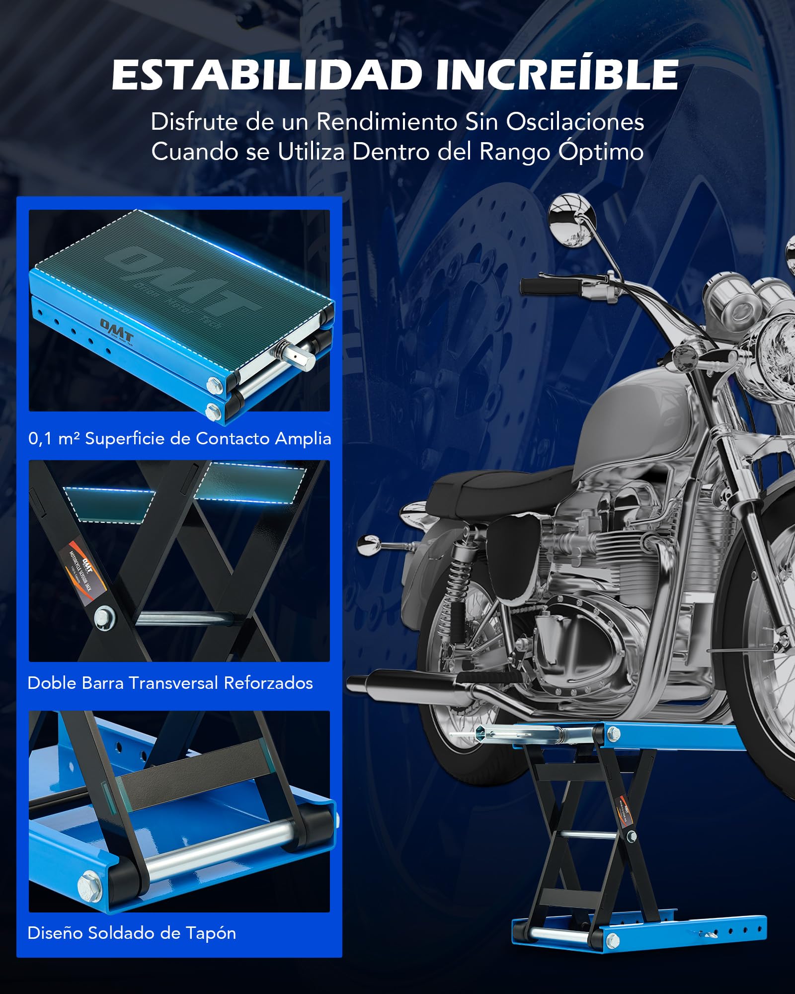 Orion Motor Tech Plataforma elevadora para Motocicletas Carga 500kg Plataforma Elevadora de Tijera de Motos Elevación 95 x 35 mm Gato de Tijera para Moto con Plataforma 23 x 37 cm