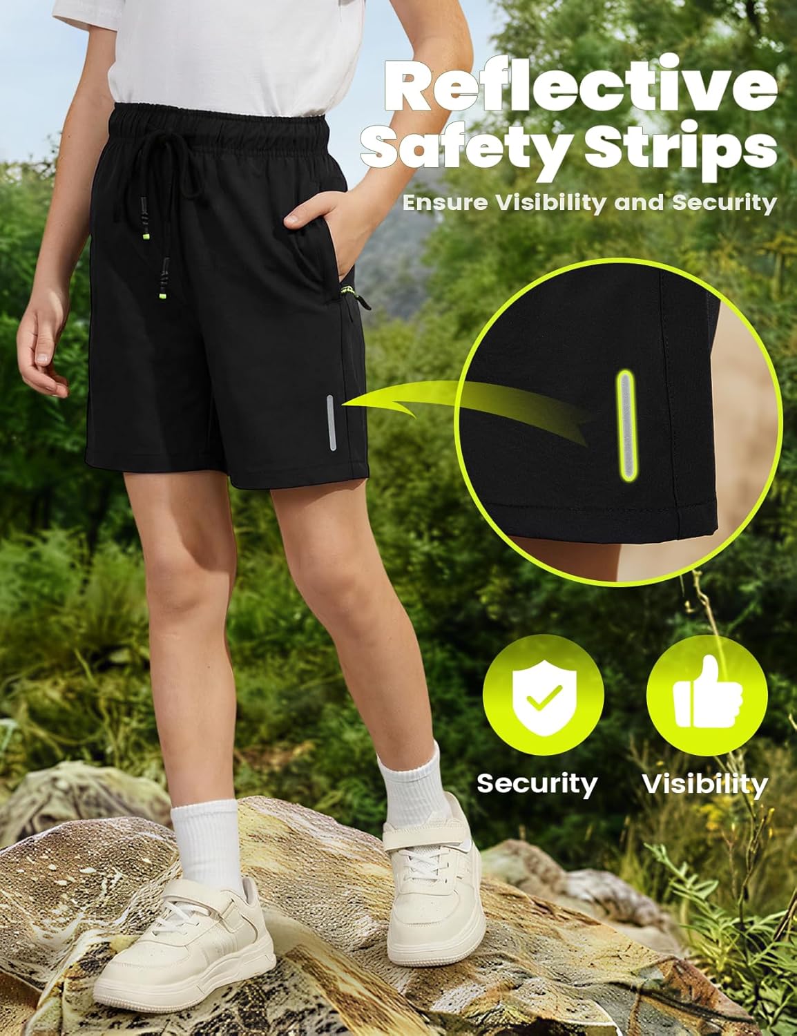 Gihuo Boys Shorts Quick Dry Athletic Shorts Kids Lightweight Outdoor Running Shorts with Zipper Pocket