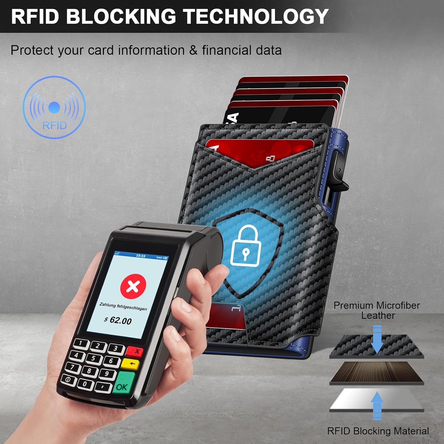 Wallet for Men Wallet with Slim Pop Up Card Holder 9-13 Cards, Bifold Minimalist Smart Wallet RFID Blocking Credit Card Holder with ID Window & Stretchable Cash Slot Compact Metal Aluminum Card Case - Image 3