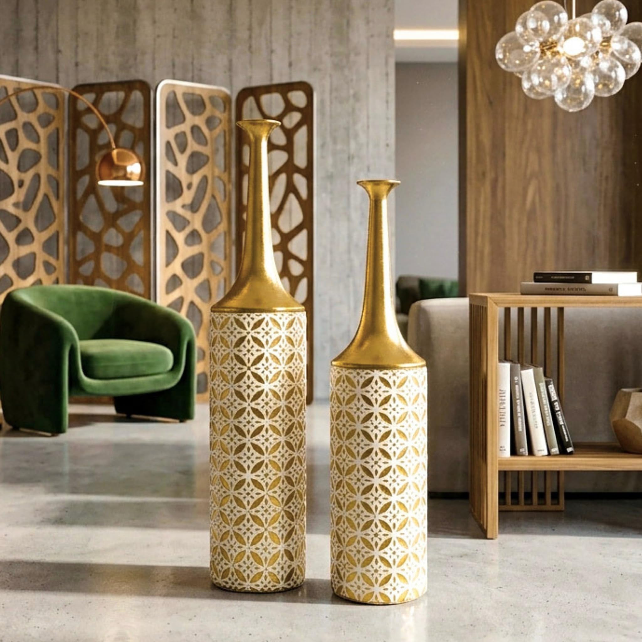Leewadee Lot de 2 Grands Vases sur Pied Métal pour Pampa | 2 Vases Déco pour le Salon, en paire près cheminée & TV pour Pampa & branches. Incassable, sans éclats