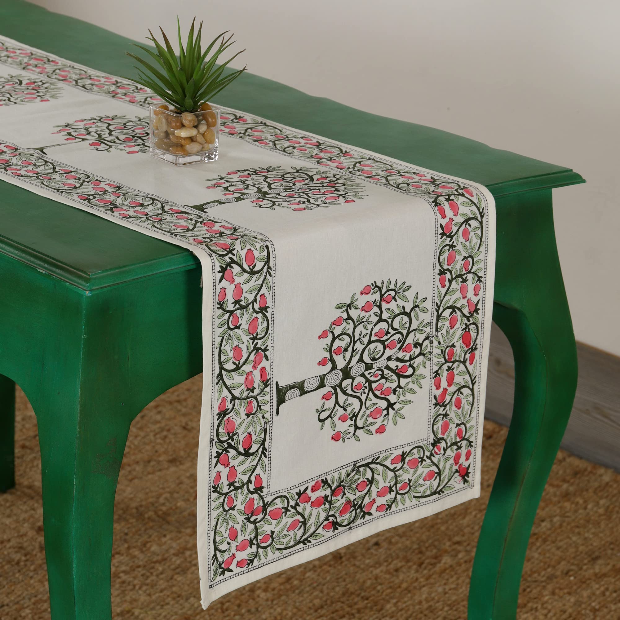 Hand Block Printed Cotton Table Runner - Floral Design -14