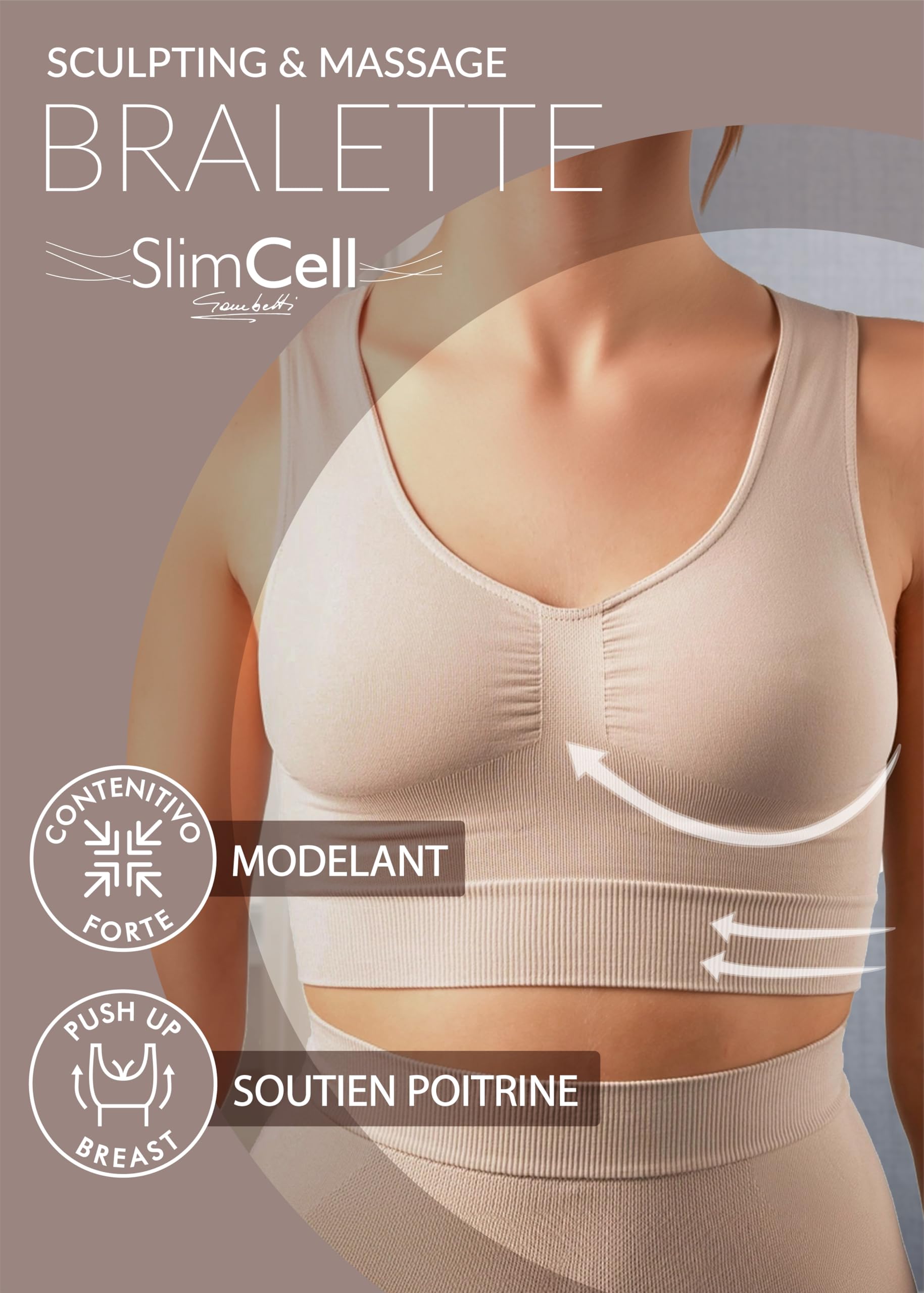 SLIMCELL Soutien Gorge sans Armature Sculptant – Brassière Femme Massant, Bralette en Microfibre Confort, Soutiens-Gorge Femme sans Couture, Lingerie Douce, Maintien Naturel - Made in Italy