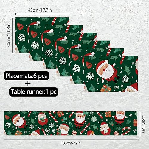 Miniatura 154 de Juego de manteles individuales y camino de mesa de muñeco de nieve y árbol de Navidad, 7 piezas (1 camino de mesa + 6 manteles individuales), diseño