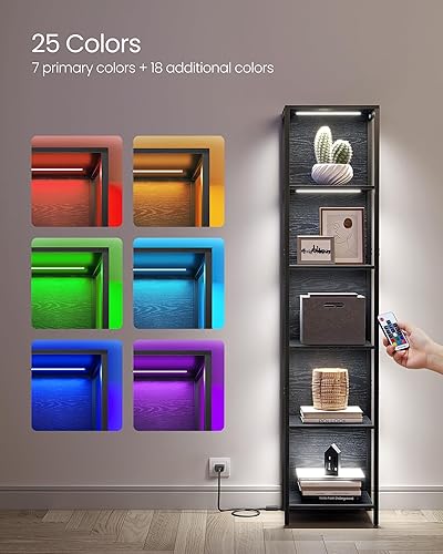 Miniatura 4 de VASAGLE Estantería LED de 6 niveles, estante de exhibición con luces regulables, estantería LED con marco de acero, 11.9 x 15.7 x 70.3 pulgadas,