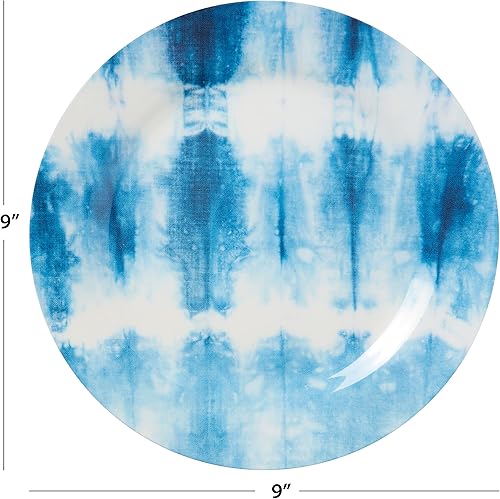Miniatura 6 de C.R. Gibson Americana - Juego de platos de melamina reutilizables con teñido anudado, 9 pulgadas de diámetro, color azul