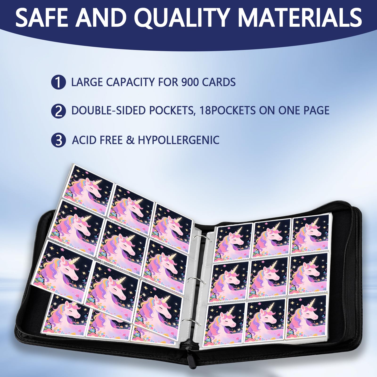 Hicoosee Album Per Carte Collezionabili 900 Tasche – Raccoglitore In PU Con Cerniera, Per Calcio, Baseball, MTG, TCG - 2