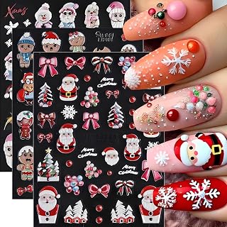 3PCS Christmas Nail Art Stickers 5D Embossed Santa Claus Elk Penguin Nail Decals Winter Snowflake Christmas Tree Nail Stickers Balloon Bow Gnome Nails Decorations Gingerbread Man Manicure Supplies