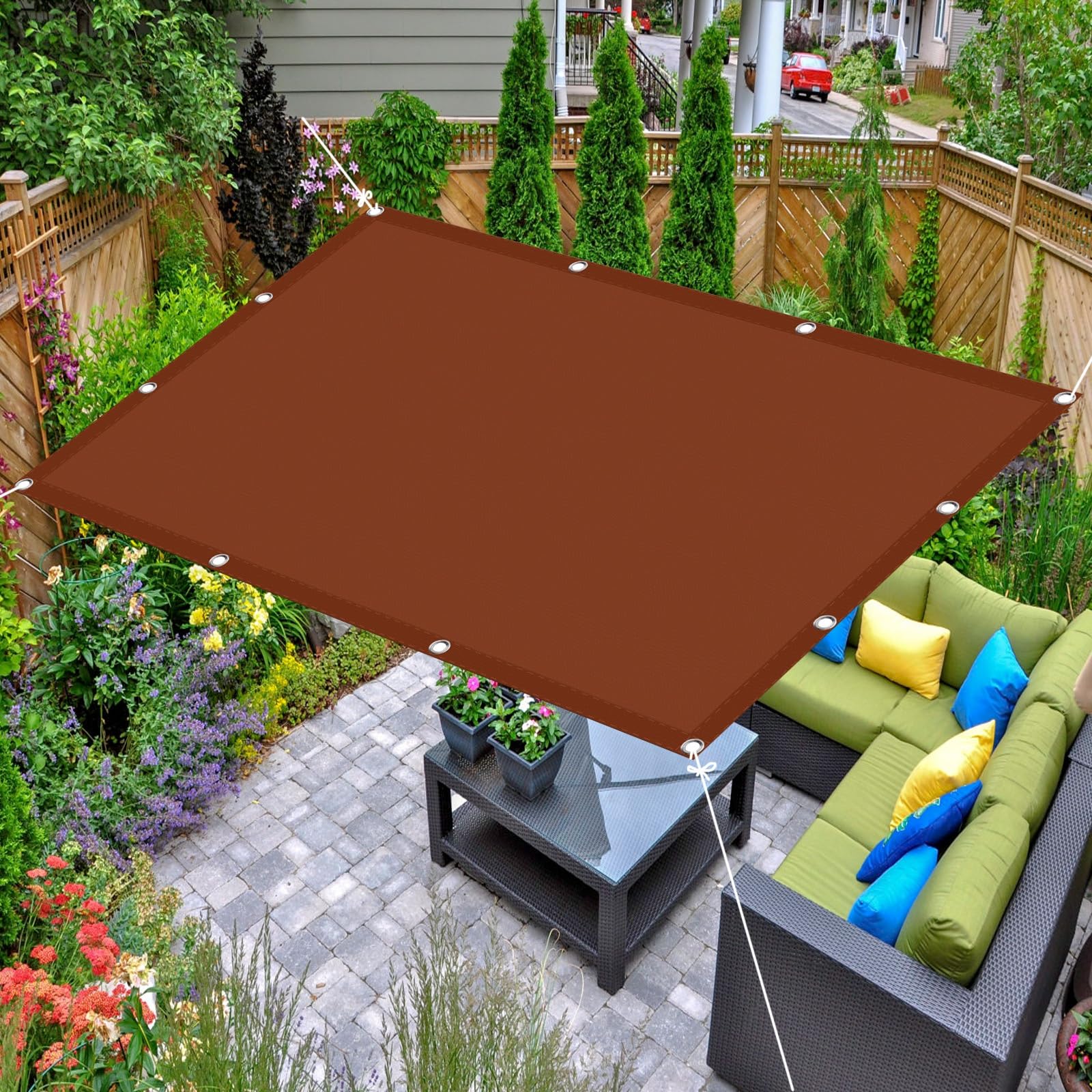 Rechteckig Sonnensegel 6x6m(19.69x19.69ft) Sunprotect Professional Sonnensegel Sonnensegel Quadrat wasserabweisend für Terrasse, Balkon, Pool und Garten, Rostrot
