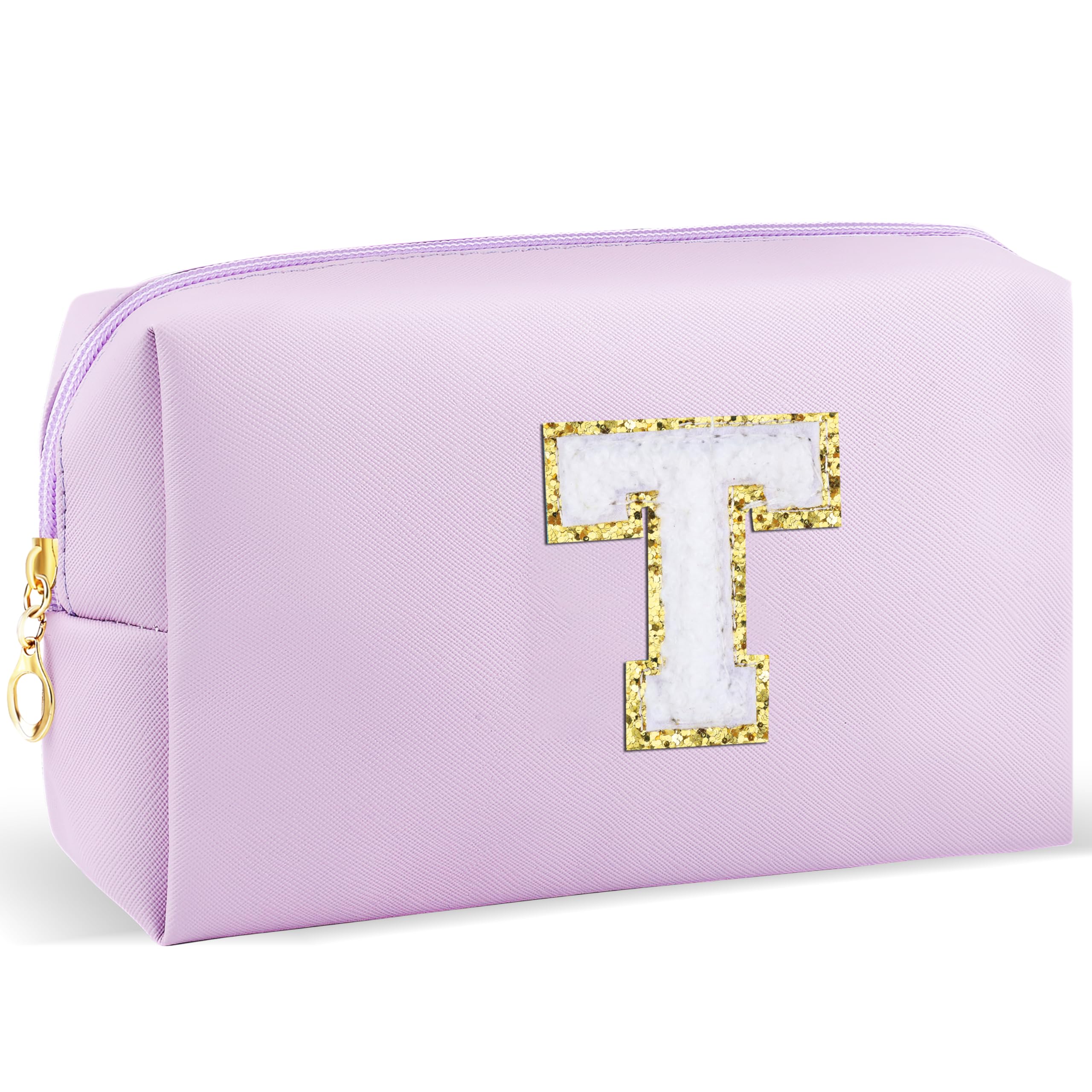 URSKYTOUS Gifts for Girls Initial Makeup Bag Personalized Cosmetic Bag with Zipper Cute Travel Toiletry Bag Waterproof PU Preppy Makeup Pouch Birthday