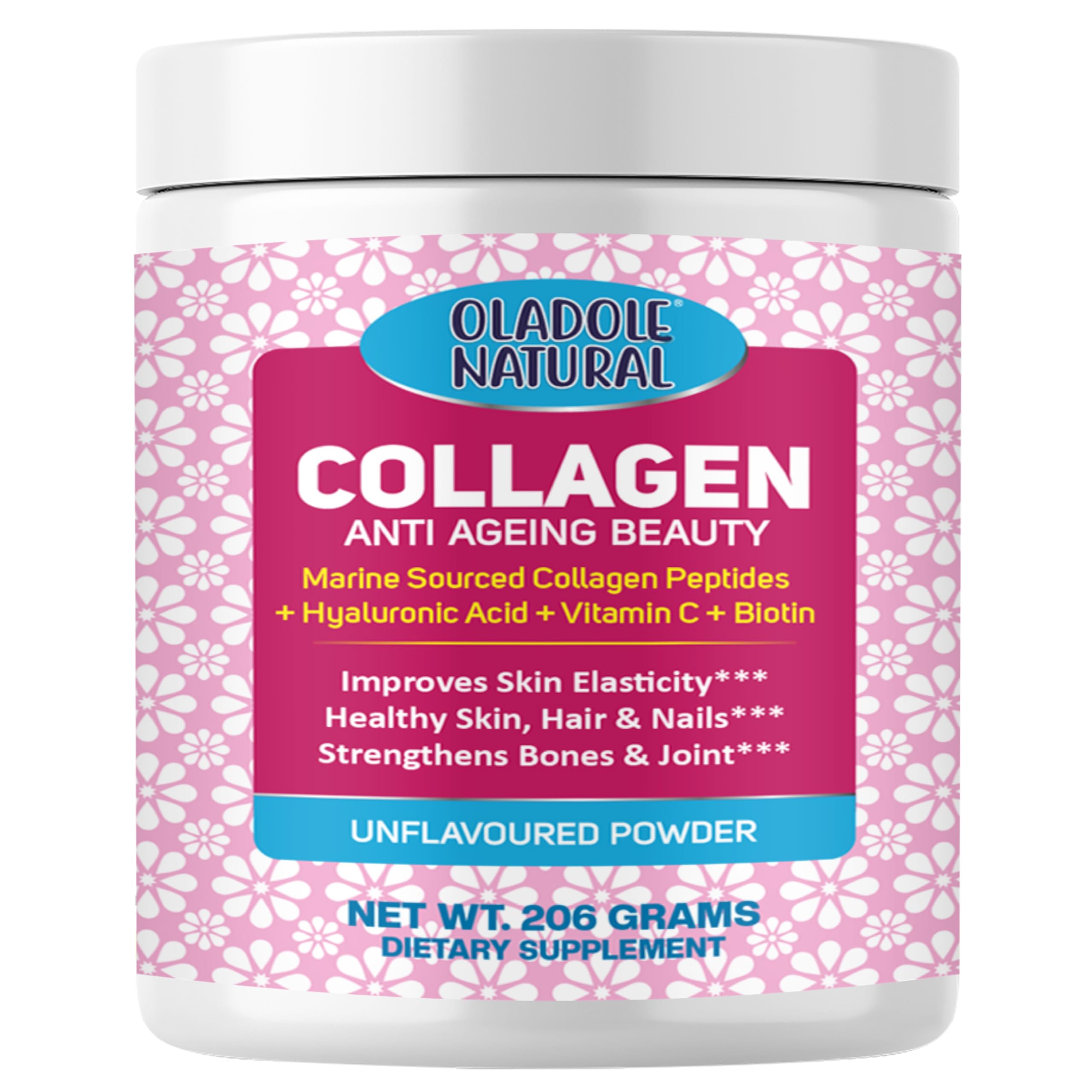 Collagen Peptides Powder Enriched With Hyaluronic Acid - 201g | Premium Hydrolyzed Marine Collagen For Healthy Skin, Hair, Nails, Joints | Unflavored, Grass-Fed, Non-GMO