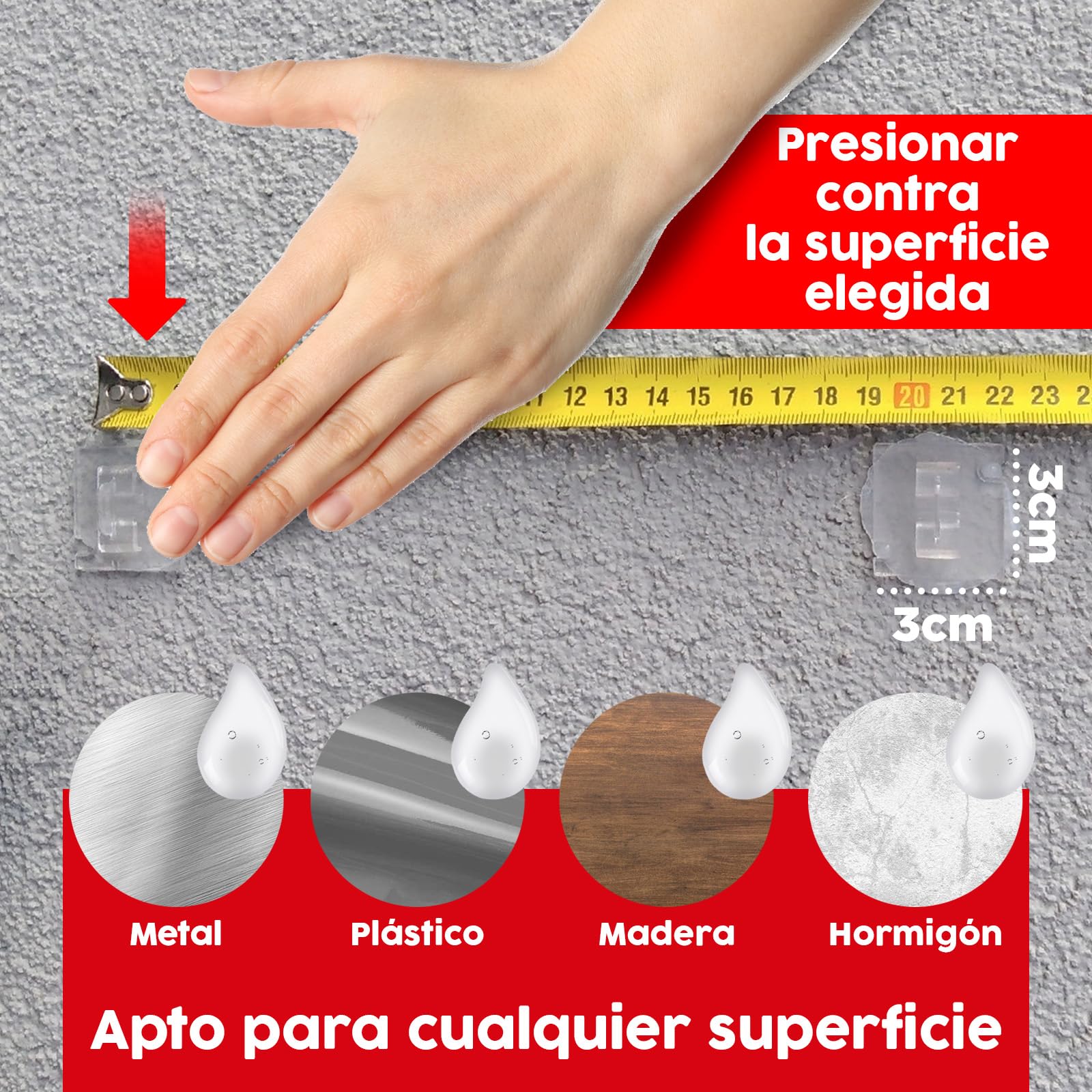 Konzept 11 Ganchos red gatos 70 u. con adhesivo 60 ml, ideales para redes de balcón, color transparente, sin necesidad de taladrar, para uso en exteriores e interiores.