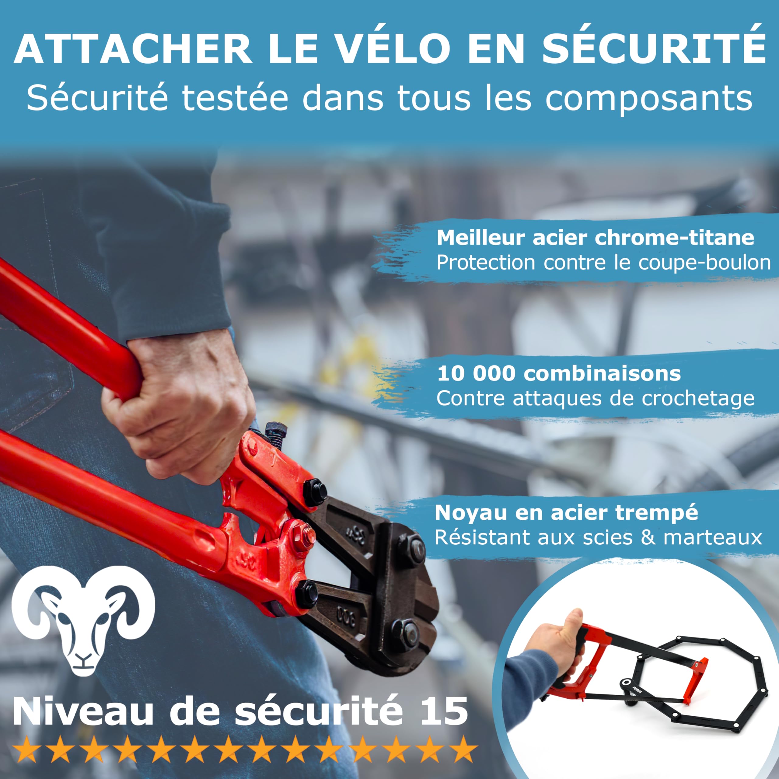 WIDDER 120cm Antivol vélo extrêmement sûr Serrure à combinaison [Niveau Titan-Acier 15] Antivol pliant vélo de 120 cm Serrure à combinaison avec support - Antivol vélo électrique & e-scooter avec code