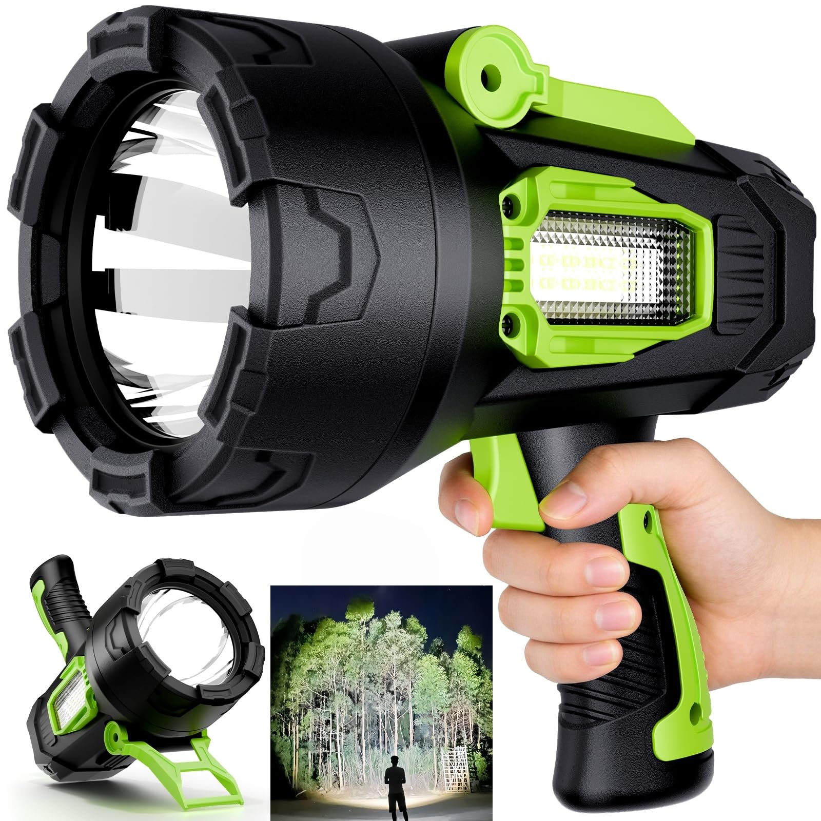 taoquwe Foco recargable, 2000000 lm, luz de mano superbrillante, linterna LED de alta luminosidad, foco de búsqueda grande al aire libre con trípode plegable para navegación, camping, caza
