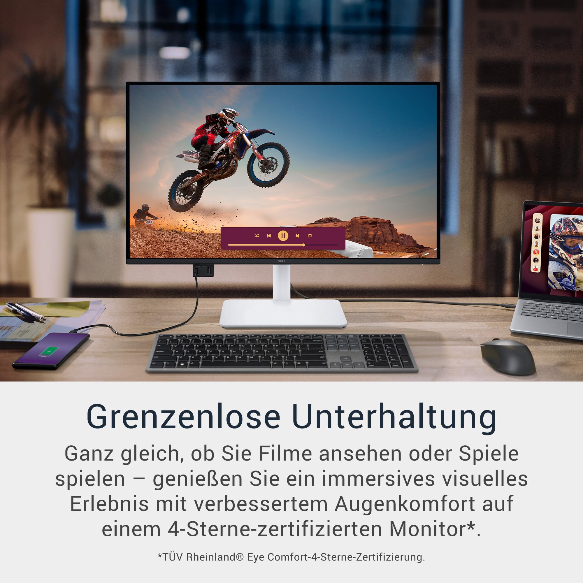 Dell S2725QC 27" 4K UHD IPS Monitor, 120Hz, 4ms, AMD FreeSync Premium, 99% sRGB, Höhenverstellbar, Lautsprecher, USB-C