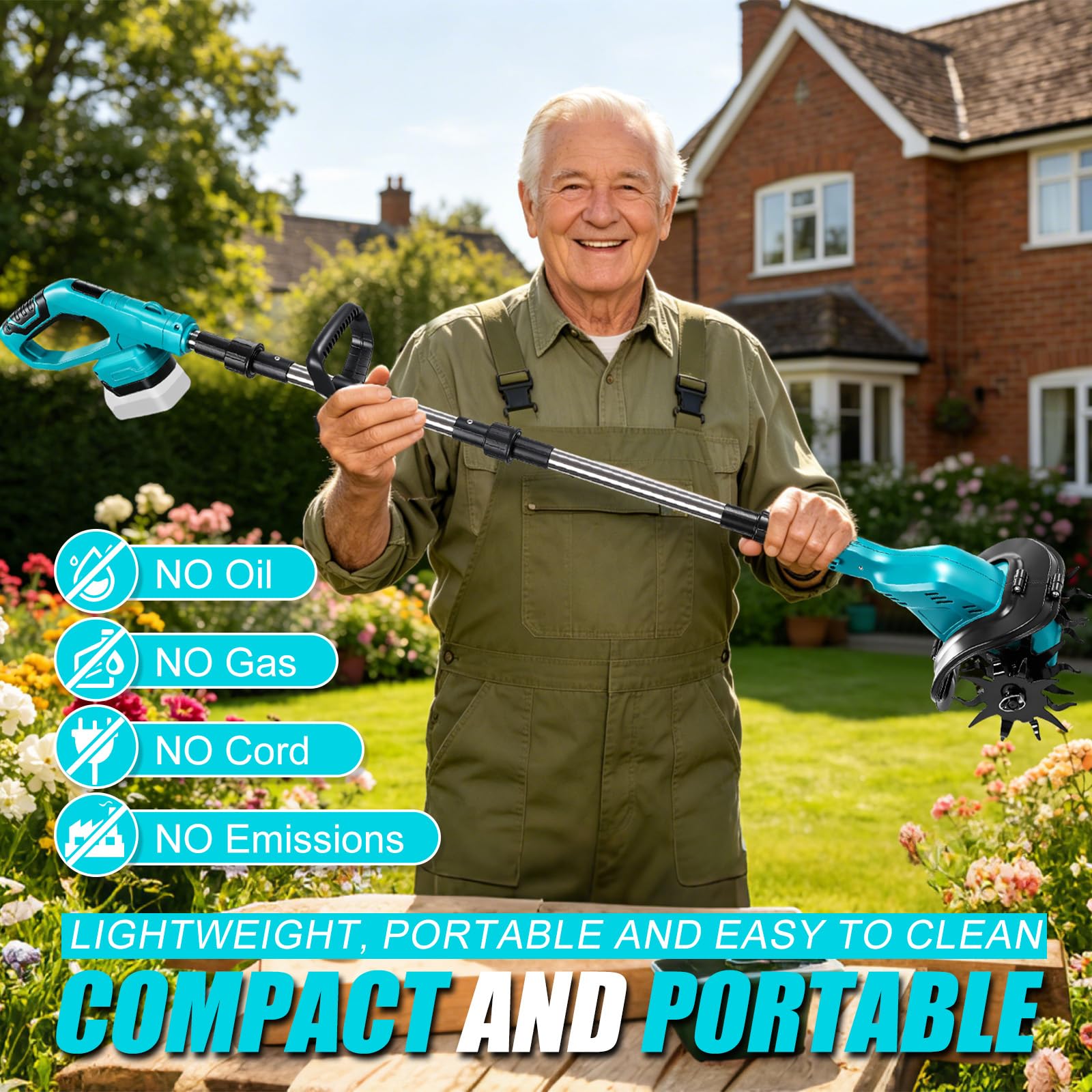 Akku-Bodenhacke Motorhacke für Makita 18V Akku, 16cm Bodenbearbeitungstiefe 23cm Bearbeitungsbreite, Gartenfräse mit 360 U/min Bürstenloser Motor, Elektro Motorhacke für Garten und Rasen (Ohne Akku)