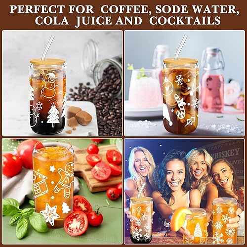 Miniatura 5 de Paquete de 8 vasos de Navidad de 16 onzas, tarros de Navidad con tapas y pajitas, vasos de Navidad, vasos con forma de lata de cerveza, tazas de