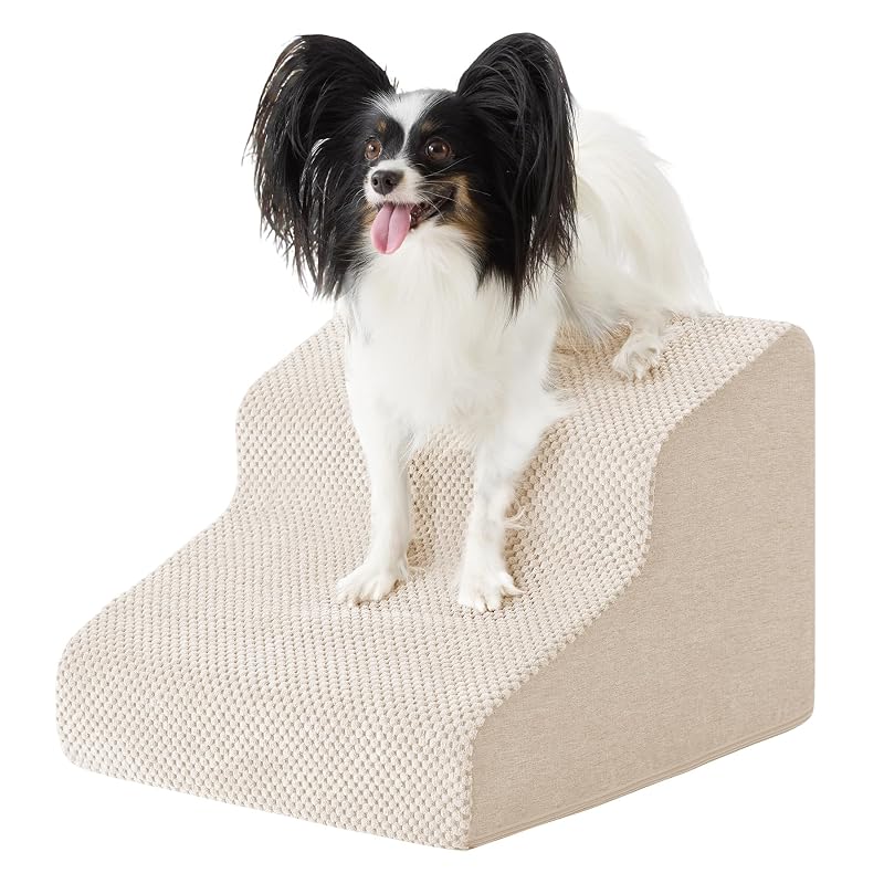 Escada para cães pequenos Ahpmeoa com espuma e base antiderrapante, Bege, 2 degraus
