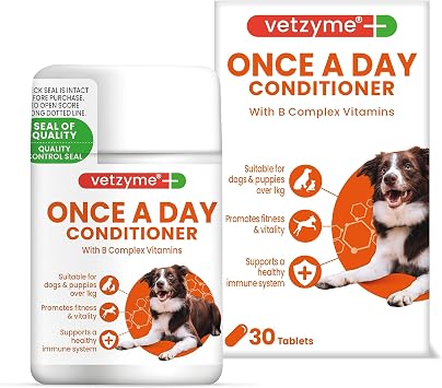 أقراص تكييف Vetzyme مرة واحدة يوميًا للكلاب 30 قرصًا - مع فيتامينات B المعقدة لتعزيز اللياقة البدنية ودعم جهاز مناعي صحي
