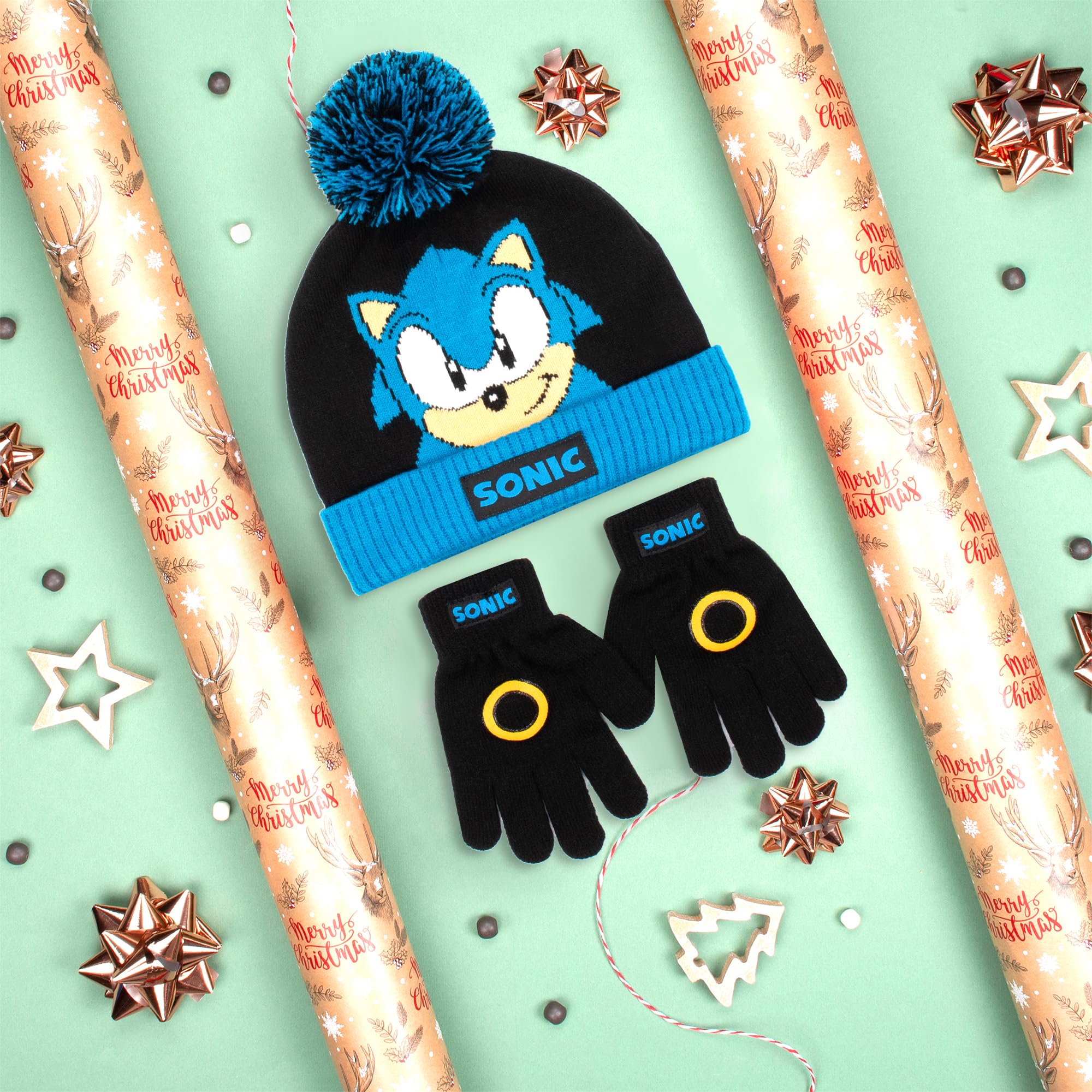 SONIC THE HEDGEHOG Ensemble bonnet et gants d'hiver pour garçons – Bonnet et gants chauds et confortables – Parfait pour les enfants âgés de 6 à 12 ans