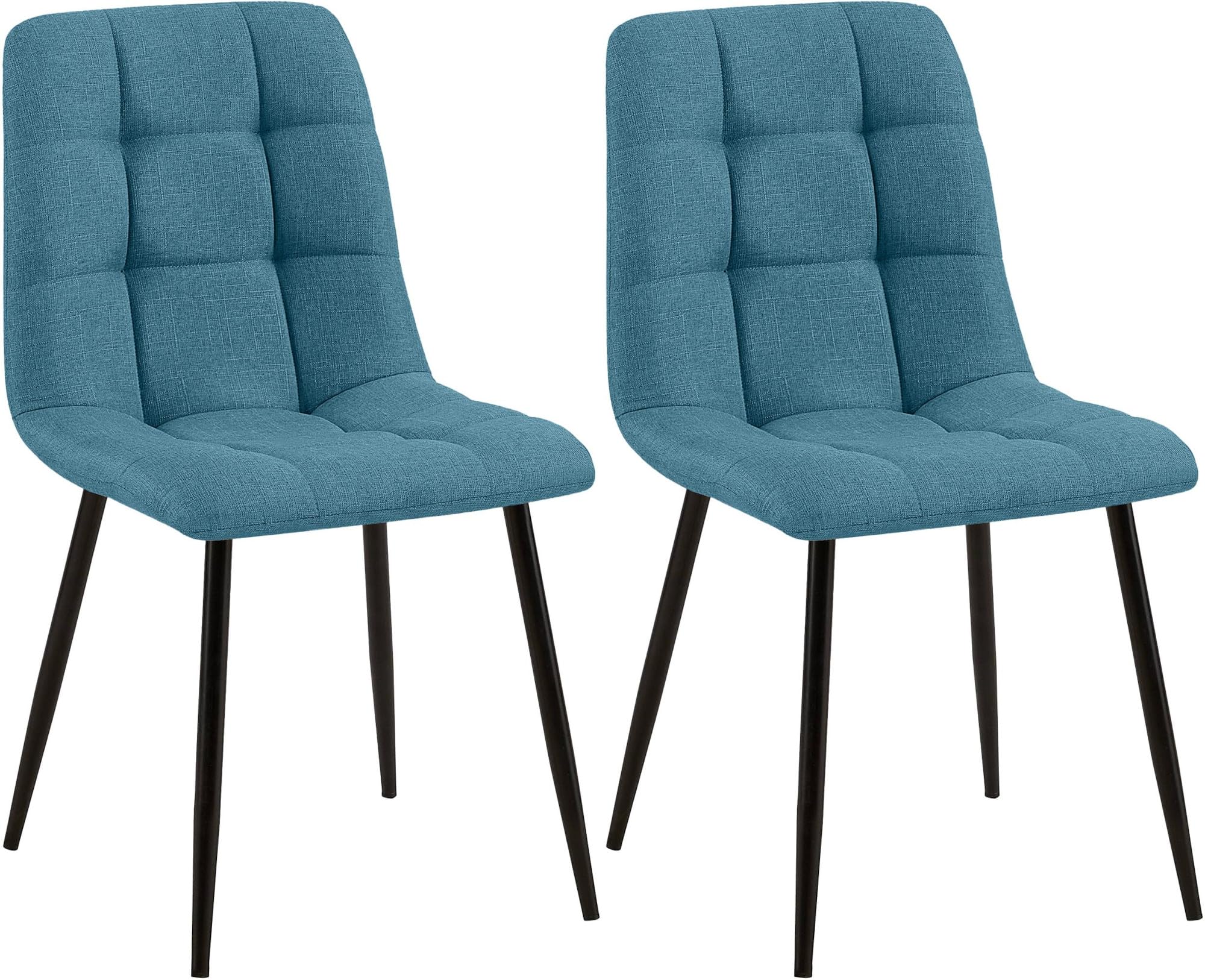 Lot De 2 Chaises De Salle à Manger Tilde - Tissu Matelassé, Pieds Métal Noir - Gris