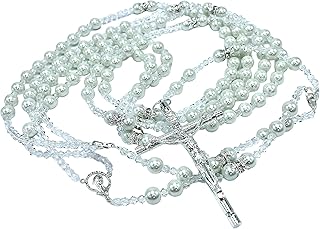White Pearls Wedding Lasso/ Crystal Pearls Wedding Rosary Silver Plated Lazo De Boda Perlas Blancas