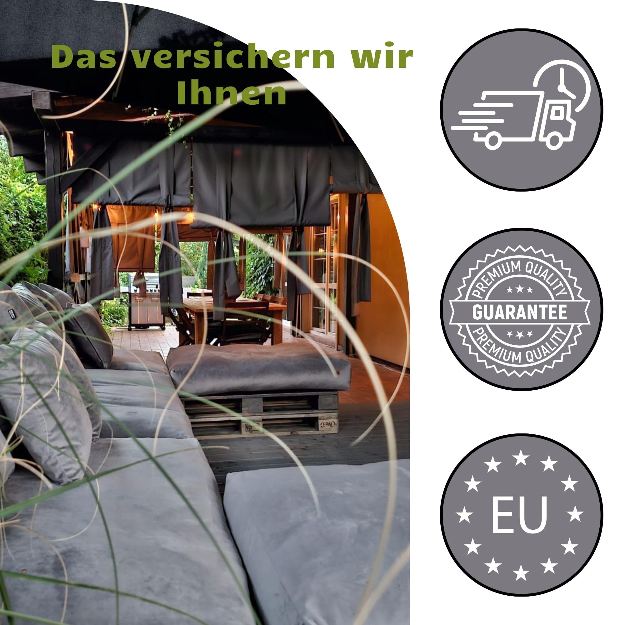 GoldenGroup Gartenset Kissen für Palettenmöbel Grau - Strapazierfähiges Gewebe - Palettenkissen Set Gefüllt mit Schaumgranulat und Schaumstoff - 120x65x15 Sitzkissen - (2X) 60x40x10 Rückenkissen