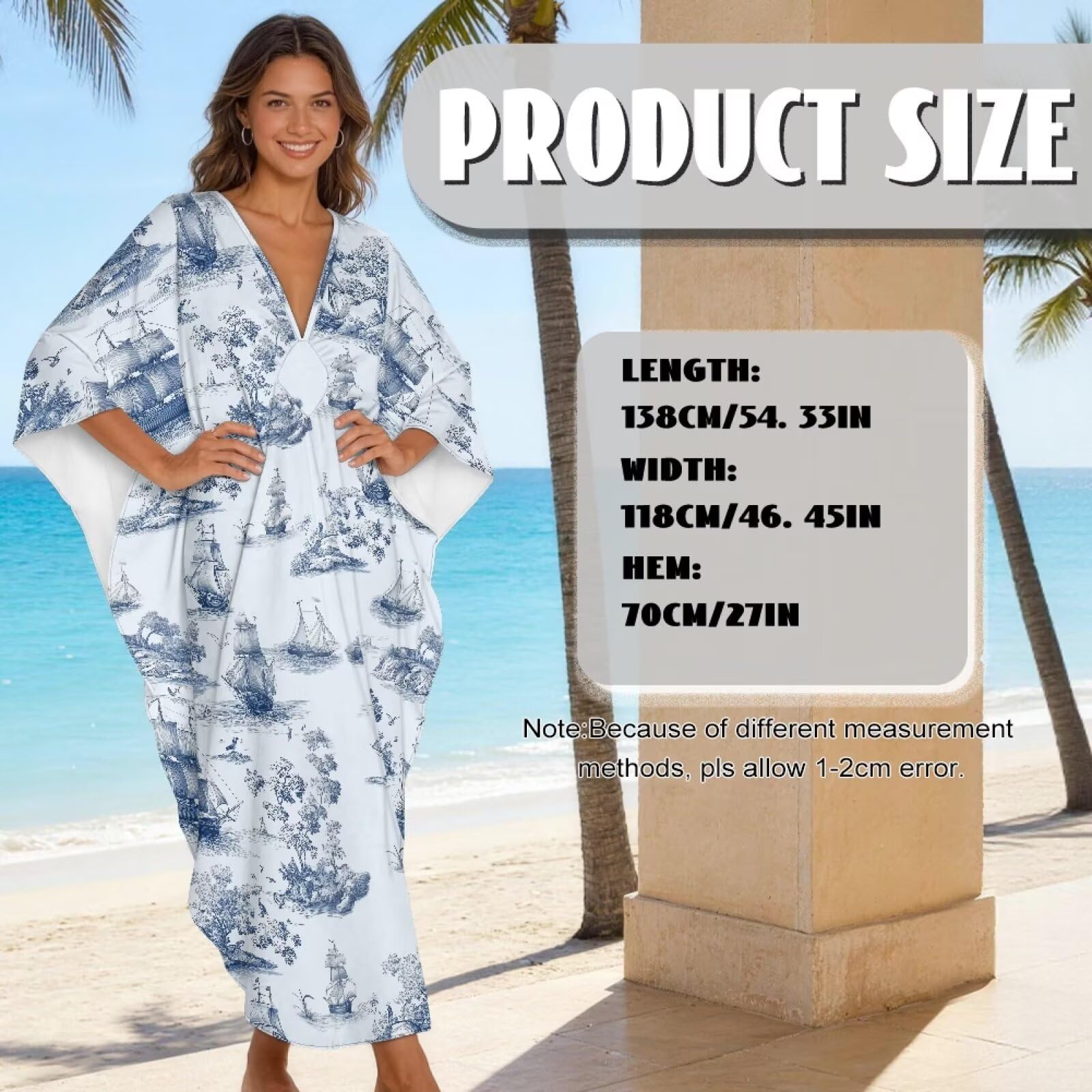 Xoenoiee Sukienki kaftan dla kobiet plus size dekolt w serek Moo Moos rękaw nietoperz kaftan sukienka plażowa strój kąpielowy okrycie