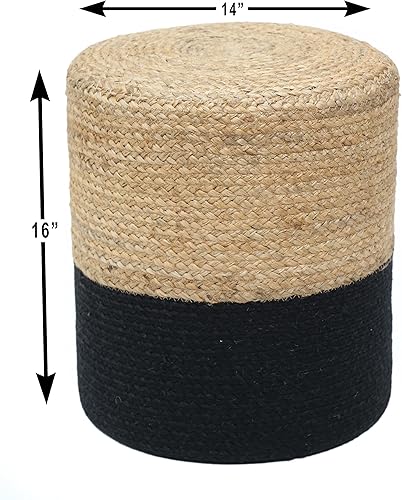 Miniatura 2 de WOVEN ST. Puf otomano  Trenzado a mano  100% yute  Puf grande  Reposapiés, puf, silla de piso  Ideal para la sala de estar, dormitorio y habitación