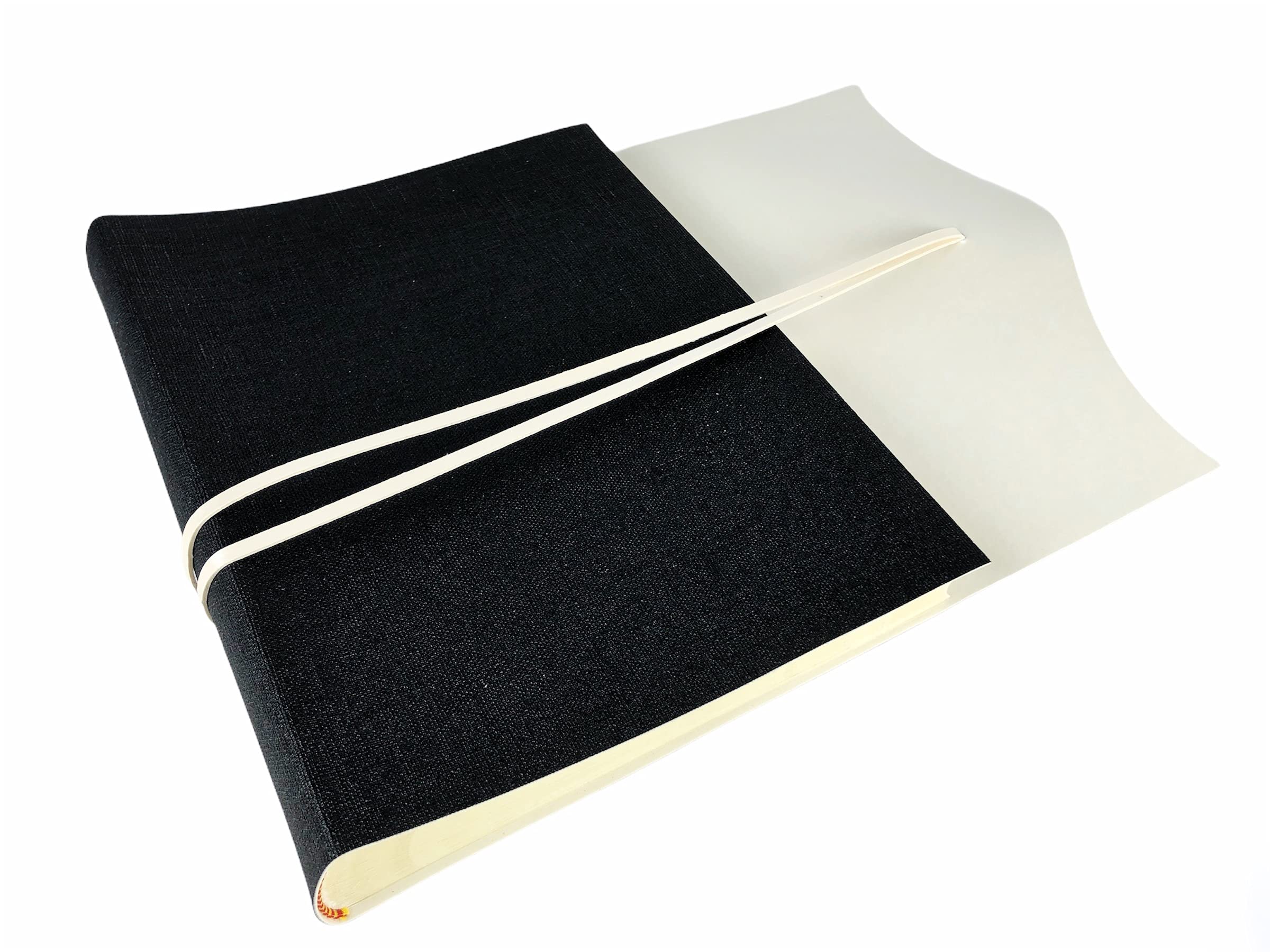 TriVin Art Álbum de fotos artesanal fabricado en Italia en piel sintética efecto tela bicolor, 23 x 30 cm, 40 hojas marfil (80 caras) ideal para cualquier evento (negro, interior perlado beige)