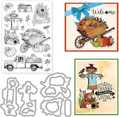 ORIGACH Sellos transparentes y troqueles de corte, de calabaza de Halloween, de silicona, para hacer tarjetas, álbumes de recortes, manualidades, etc