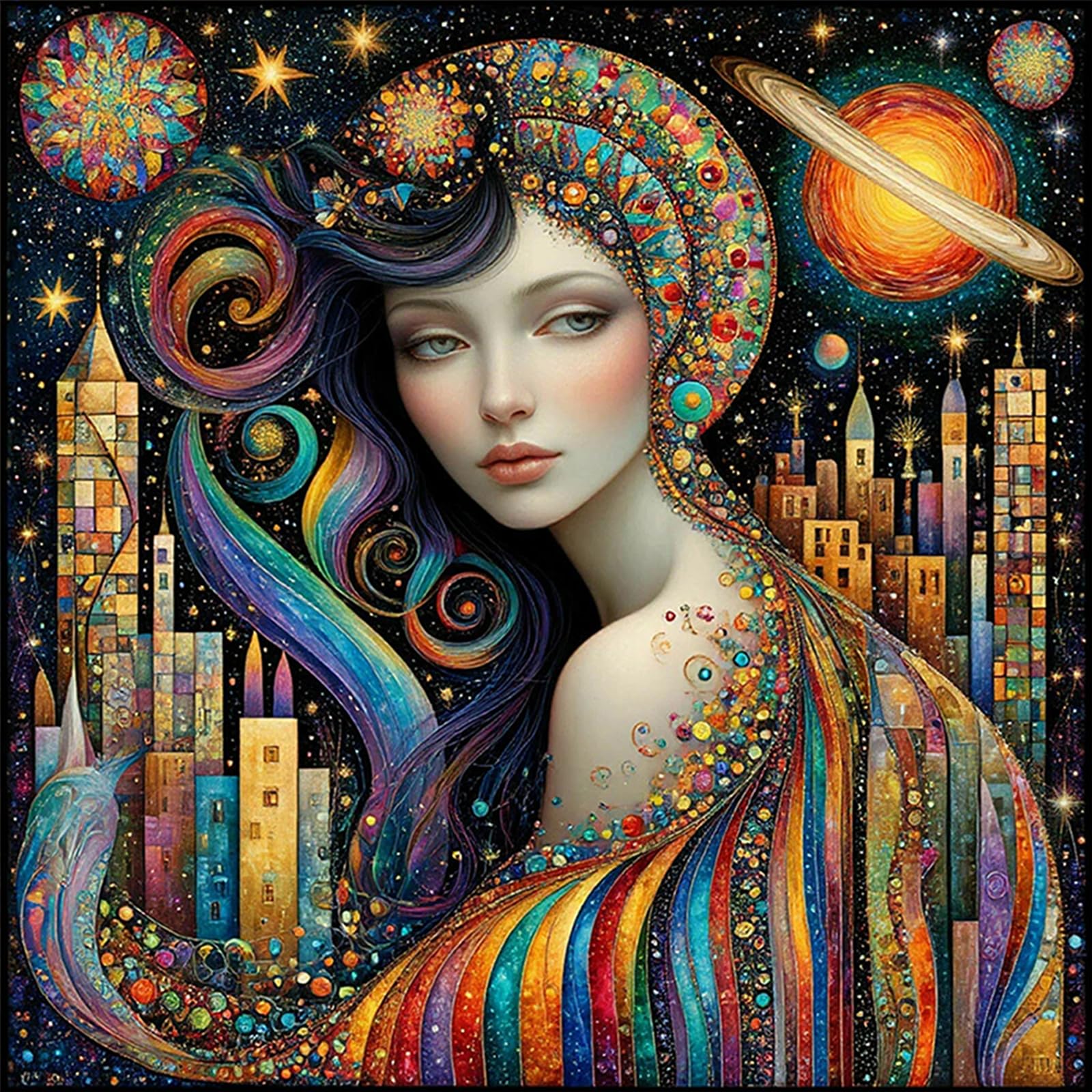 POETRYDRAW Dreamy Beauty-E Full DIY 5D Round Drill Diamond Art Painting Kits for Adults/Beginners Gift Idea Home Wall Decor Diamond Art Paintings Picture Arts Craft 40x40cm (Beauty-4)