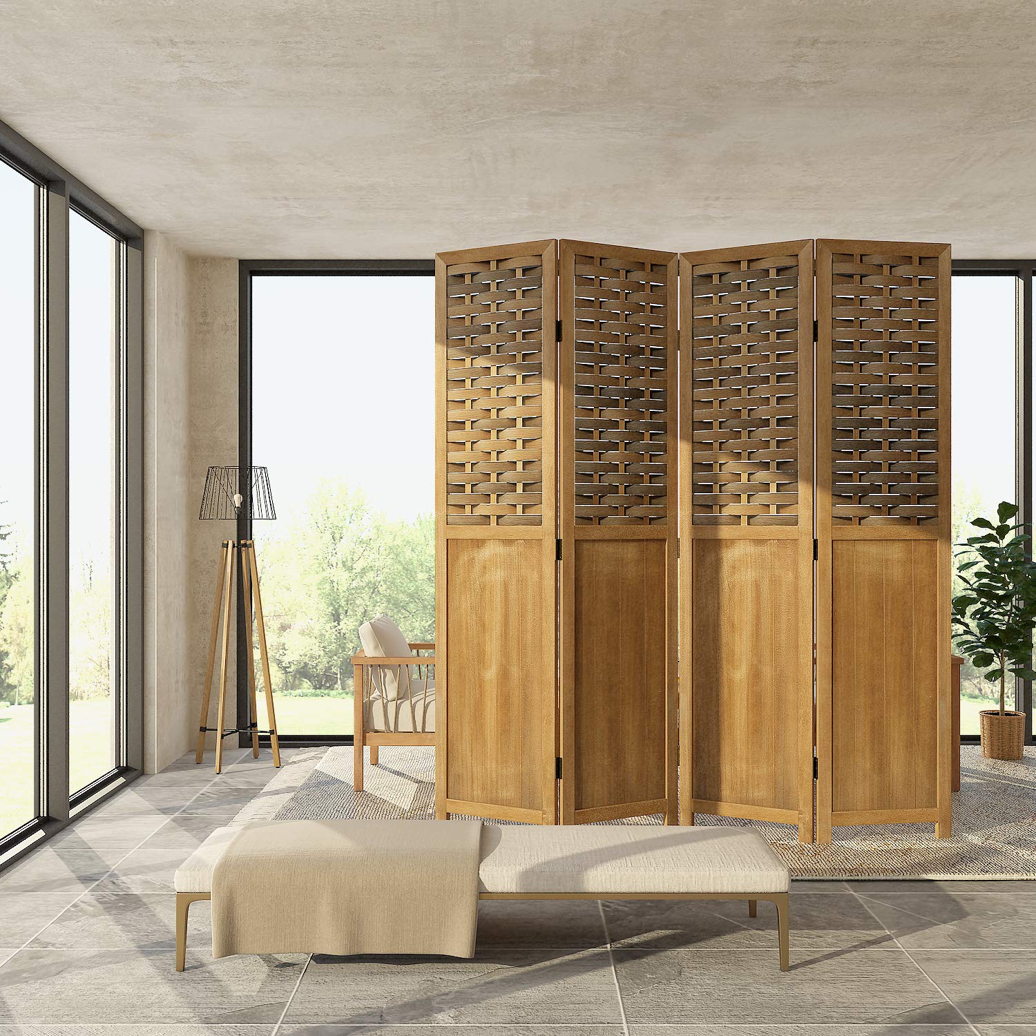 COZAYH 4 Panel 67” Paulownia Wood Screen Room Divider, Folding Room
