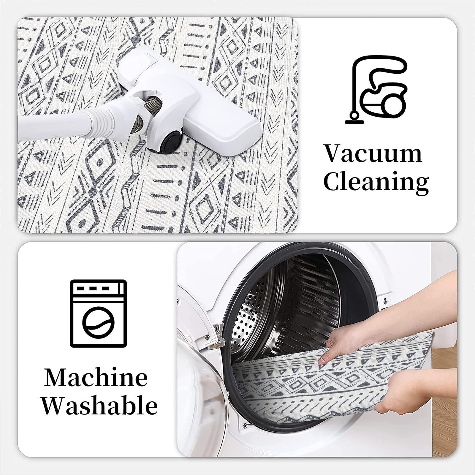 Pauwer Boho Area Rug Set 2 Piece 2'x10'+2'x3' Washable Runner Rugs for Hallway Cotton Woven Carpet Runner for Kitchen Floor Hallways Laundry Room Bedroom