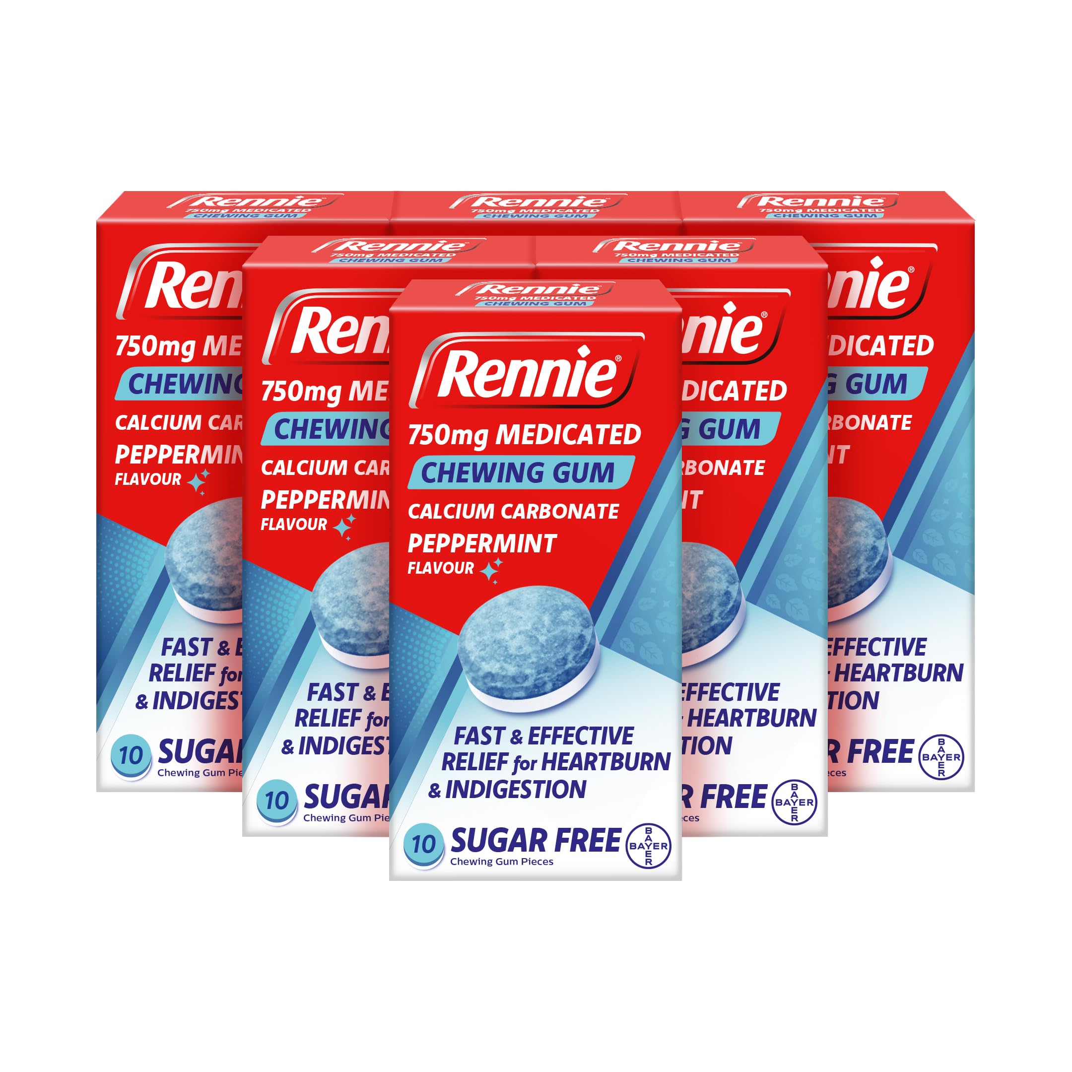 Rennie Peppermint Antacid Chewing Gum for Heartburn Acid Reflux, 60 Pieces