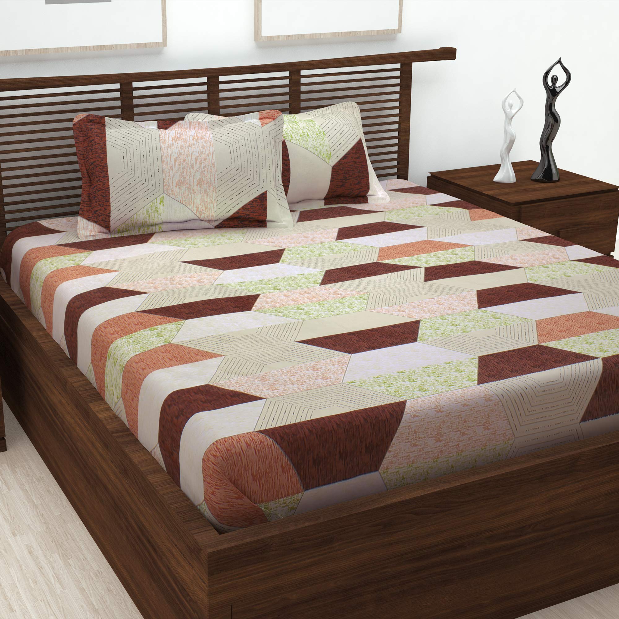 Story@Home Pure Cotton King Size bedsheet Cotton with 2 Pillow Covers Vintage Cream