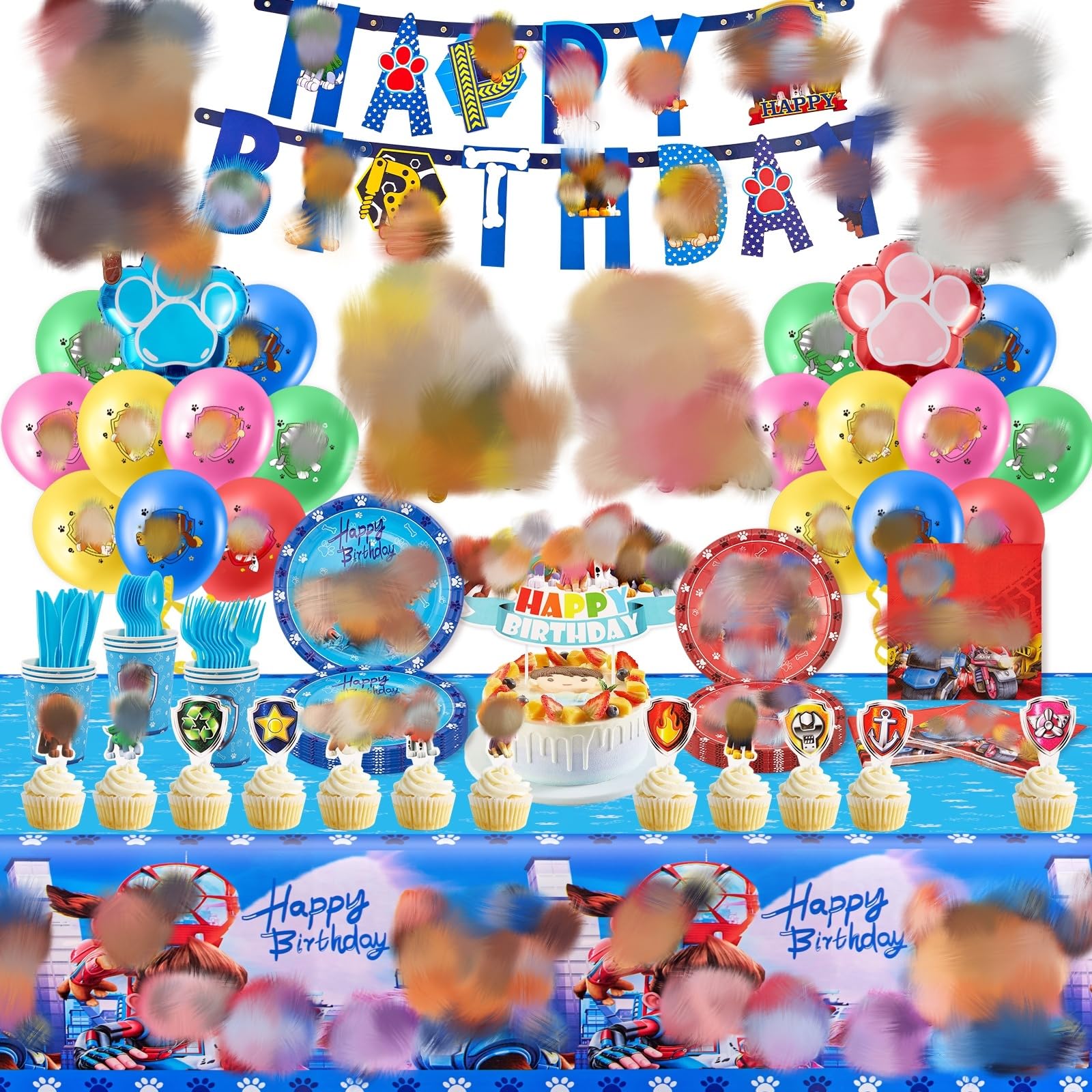 133Pcs Dog Party Supplies Set+ Dog Party Ballons, Party Tableware Set, Reusable Birthday Party Paper Plates Cups Napkins and Tablecloth Sets Kids Dog Decorations for 20 Guests