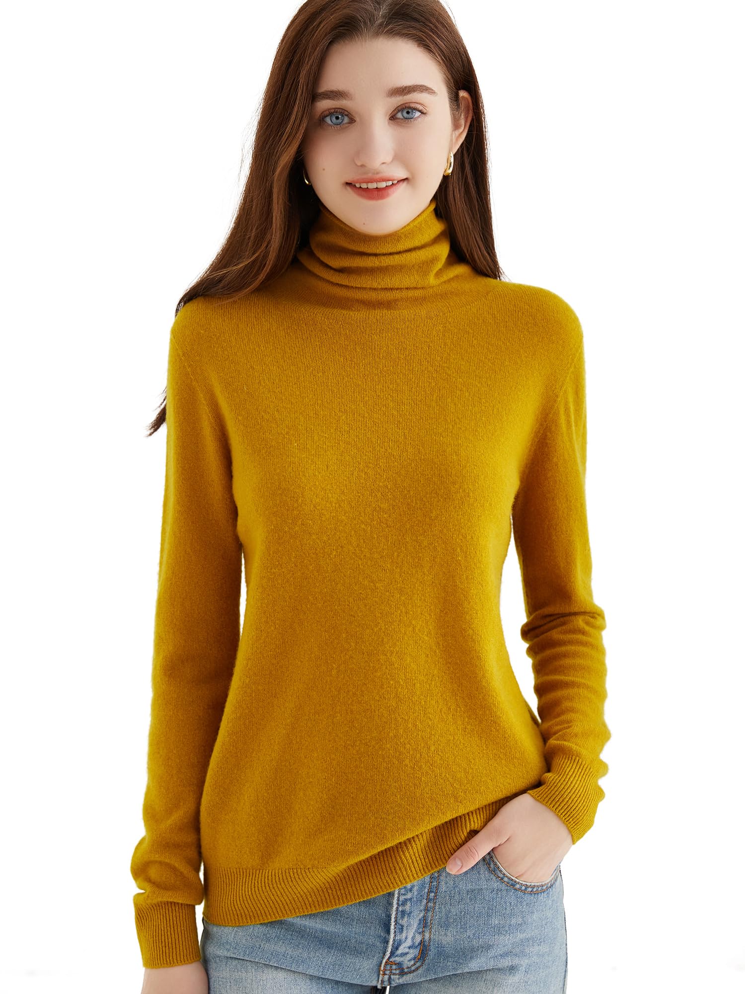 Chanyarn Damen Rollkragenpullover 100% Merinowolle Herbst Winter Basic warm weich langärmelig Nahtloser Strickpullover
