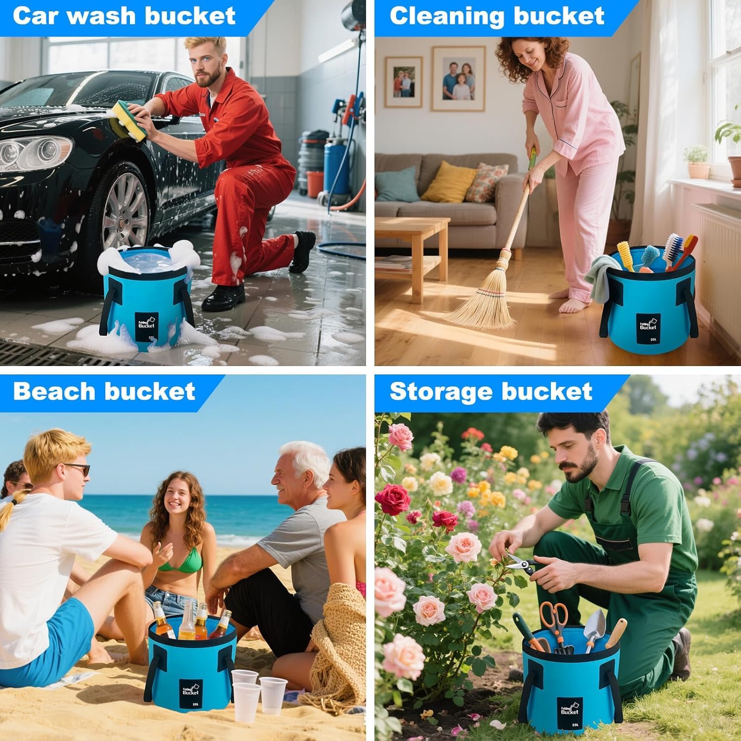 EKKONG Faltbarer Eimer 20L Outdoor Faltschüsse Multifunktions Falteimer für Camping, Angeln,Autowaschen und Andere Outdoor Aktivitäten