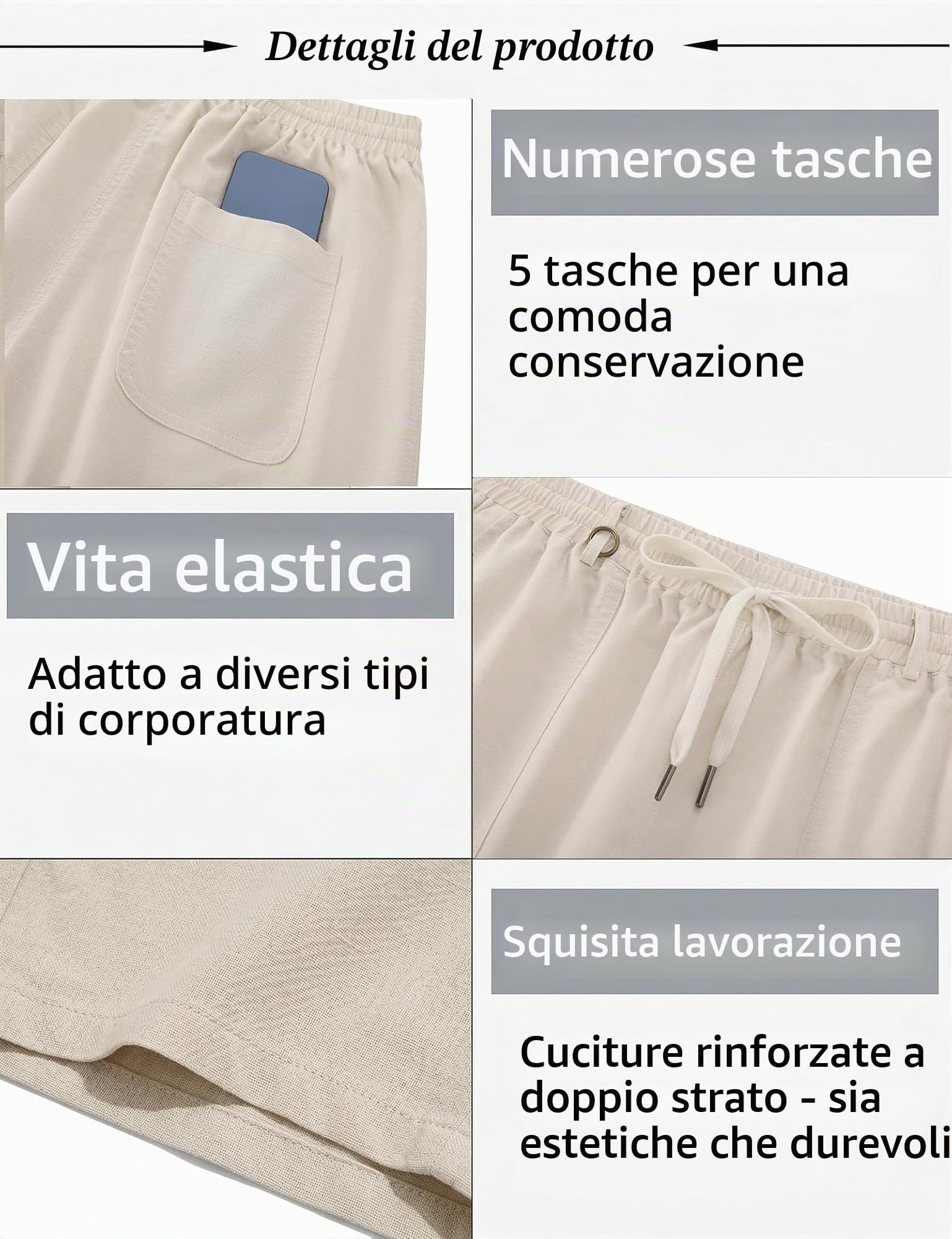 iClosam Pantaloncini da Uomo in Cotone e Lino, Stile Estivo, Comodi, Traspiranti, Elastico in Vita, con Tasche t Shirt Uomo, Taglie dalla M alla 3XL