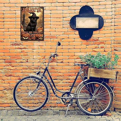 Vista 6 de Letrero decorativo de metal Salem Sanctuary for Wayward Cats Cat Halloween para bares, restaurantes, bares, hoteles, zoológicos, cafeterías, 8.00 x