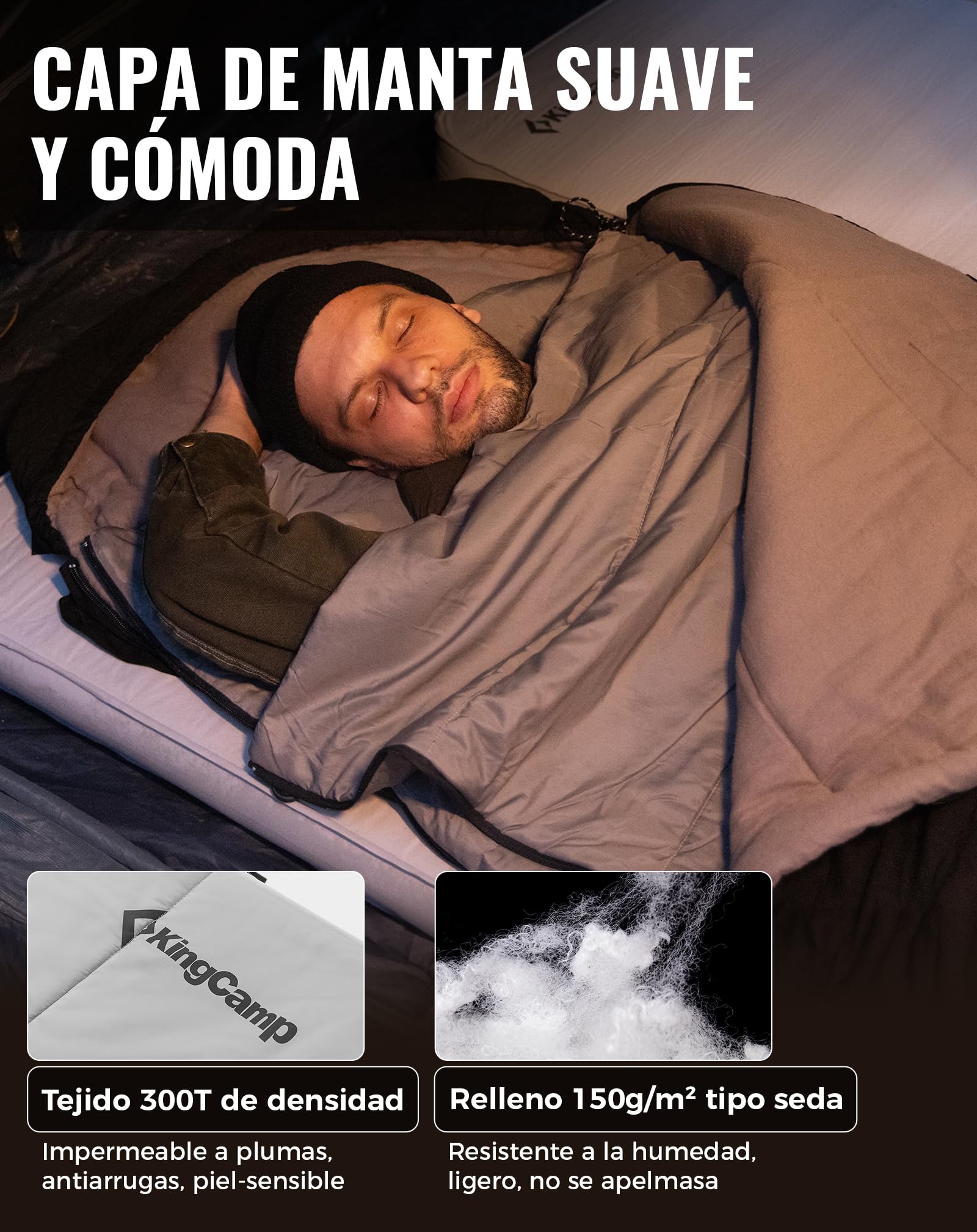 KingCamp Saco De Dormir Para 4 Estaciones Con Manta Extraíble Saco De Dormir De Franela Para Adultos Invierno Camping Interiores Exteriores