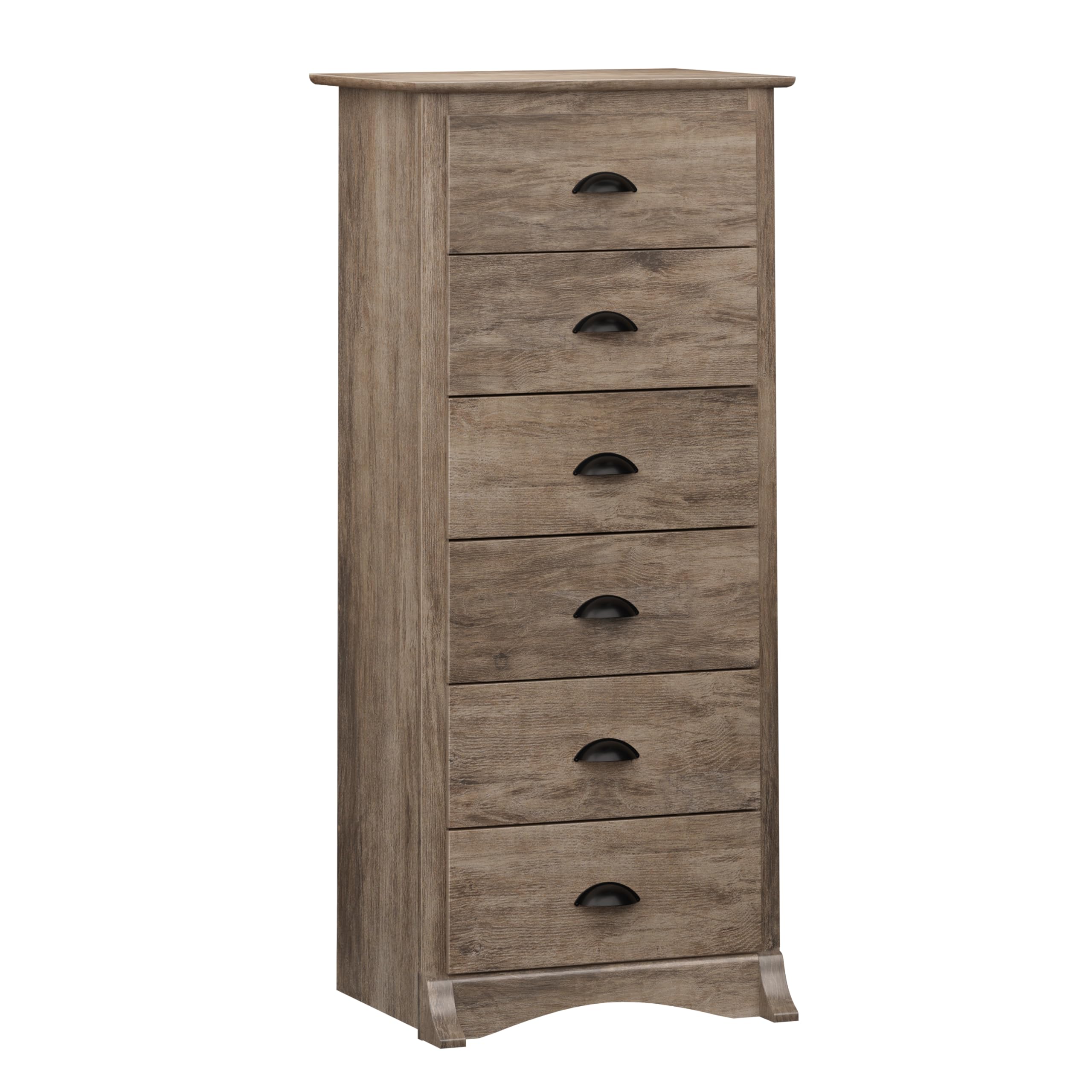 Prepac Salt Spring Rustic 6-Drawer Tall Dresser for Bedroom, Farmhouse Dresser Chest of Drawers 19" D x 23.25" W x 52.75" H, Drifted Gray, DDC-2354