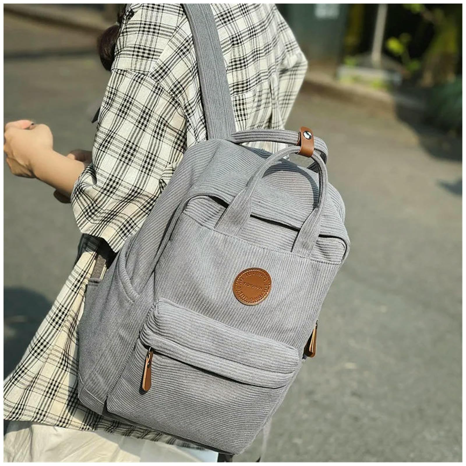 Schulrucksack Lässiger Cord-Rucksack Für Teenager, 14 Laptop-fächer, Schul- Und College-Tasche Mit Reißverschlusstasche, Rucksäcke Die Schule-grün