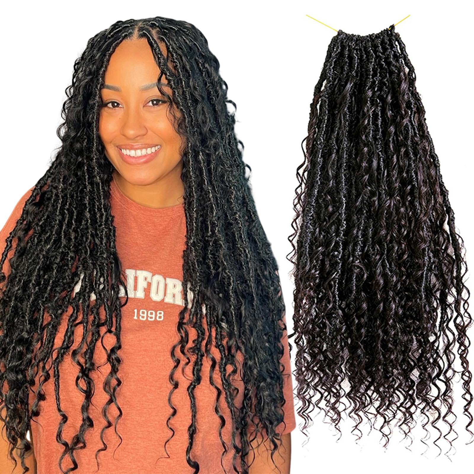 Boho Locs Crochet Braids Pre Looped With Human Hair Extensions Curly Ends Deep Wave Goddess Soft Locs Box Knotless Braids Hair Synthetic Dreadlocks