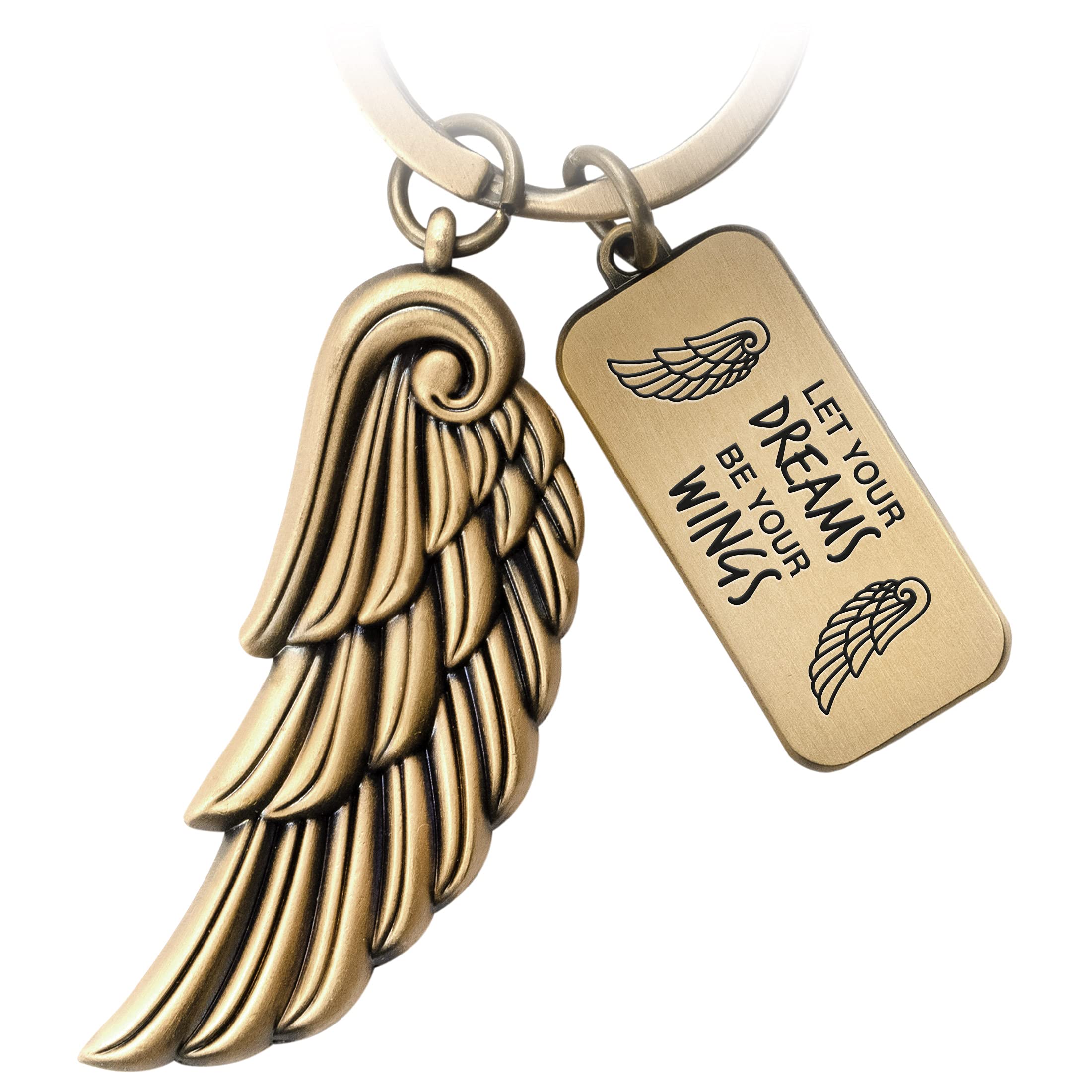 FABACH Angel Wings Keyring Wing - Lucky Charm Guardian Angel Feather Angel Keyring Wings - Angel Wings Pendant Wings - Let Your Dreams Be Your Wings, Antique bronze, standard size, Classic